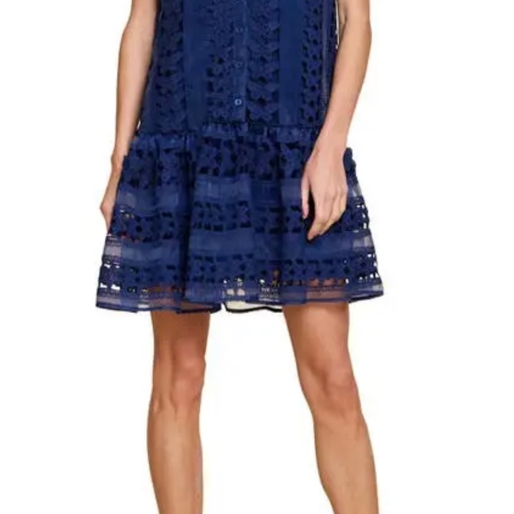 Cara Butterfly Lace Shift Dress - Navy
